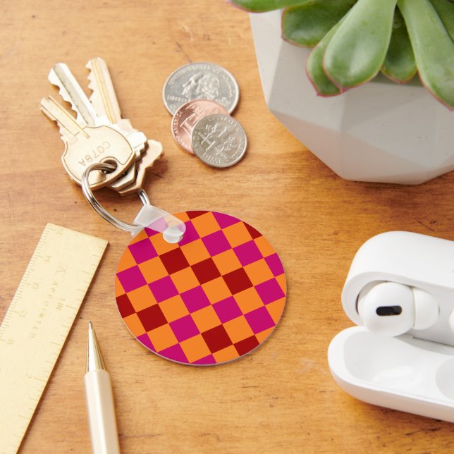 Red Orange Pink Checkered Pattern Design  Keychain (Desk)