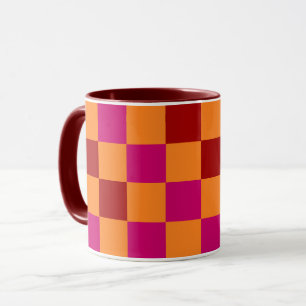 Red Orange Pink Checkered Pattern Design Mug