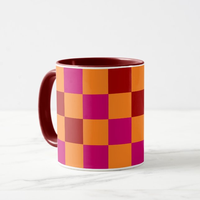 Red Orange Pink Checkered Pattern Design  Mug (Front Left)