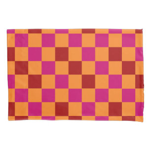 Red Orange Pink Checkered Pattern Design Pillow Case