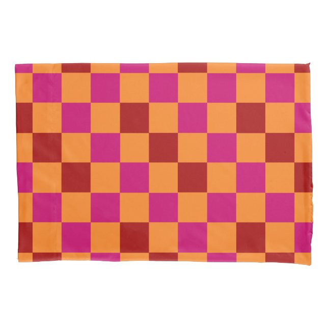 Red Orange Pink Checkered Pattern Design  Pillow Case (Front)