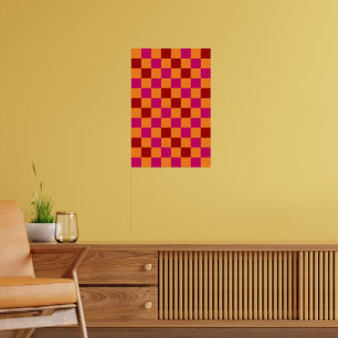 Red Orange Pink Checkered Pattern Design Poster