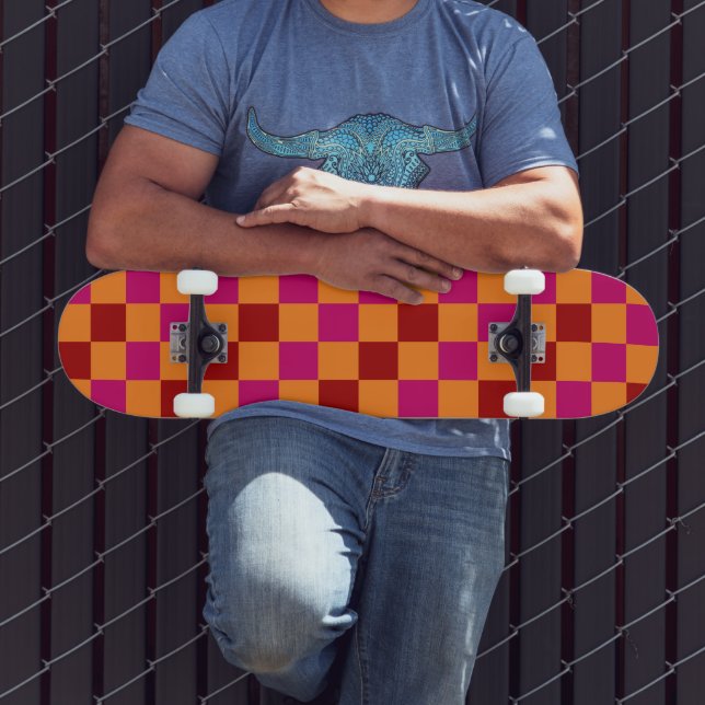 Red Orange Pink Checkered Pattern Design  Skateboard (Outdoor 3)
