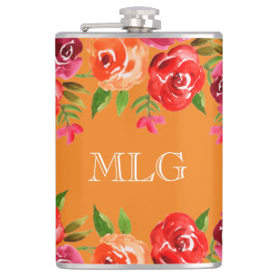 Red Orange Pink Flowers Flask