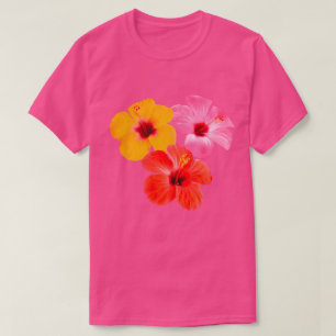 Red Orange Pink Hibiscus Flowers T-Shirt