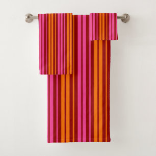 Red Orange Pink Vertical Stripes Design Bath Towel Set