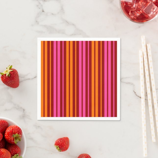 Red Orange Pink Vertical Stripes Design   Napkins (Insitu)