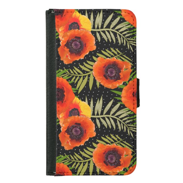 Red Orange Poppies Drama Samsung Galaxy Wallet Case (Front)
