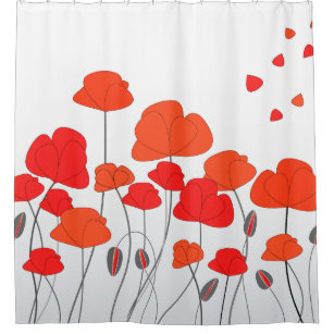 Red Poppy Pattern Shower Curtains Zazzle, Red Poppy Flower Shower Curtain