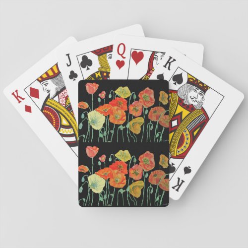 Red Orange Poppy Aqua Flower Playing Cards Set