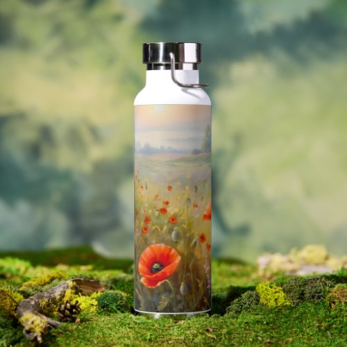Red Orange Poppy Coastline Scenic Water Bottle