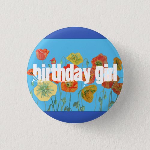 Red Orange Poppy floral Birthday Girl Art Flower Button