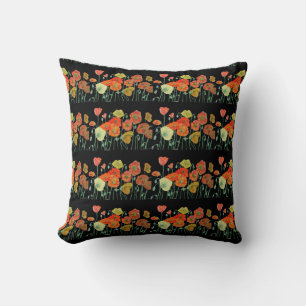Red Orange Poppy floral Flower art Poppies Throw Pillow