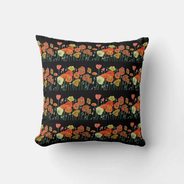 Red Orange Poppy floral Flower art Poppies Throw Pillow (Front)