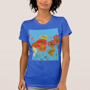 Red Orange Poppy floral Watercolor Art Flower T-Shirt