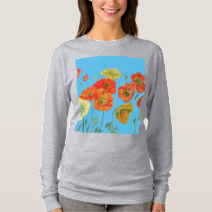Red Orange Poppy floral Watercolor Art Flower T-Shirt