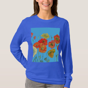 Red Orange Poppy floral Watercolor Art Flower T-Shirt