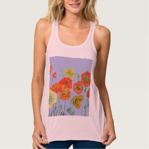 Red Orange Poppy floral Watercolor Lavender Flower Tank Top