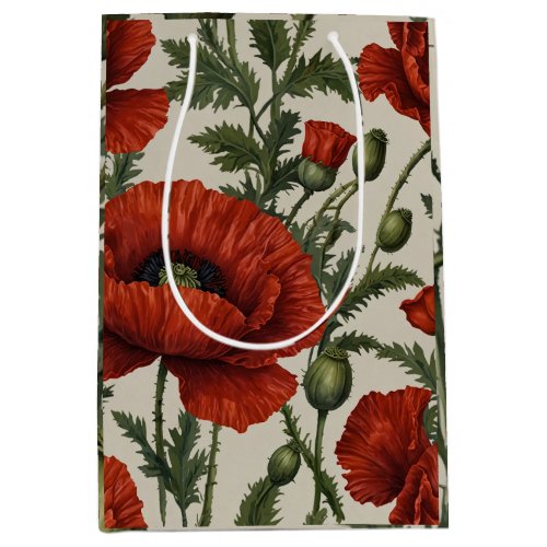 Red Orange Poppy Flower Medium Gift Bag