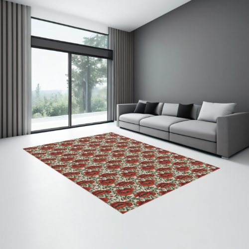 Red Orange Poppy Flower Rug