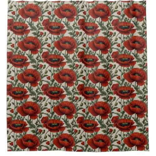 Red Orange Poppy Flower Shower Curtain