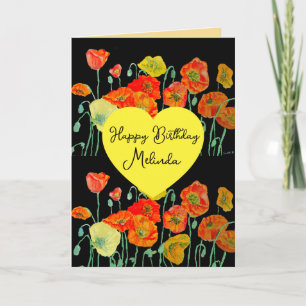 Red Orange Poppy Flower Watercolor Womans Name Card
