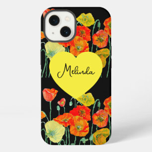 Red Orange Poppy Flower Watercolor Womans Name iPhone 13 Case