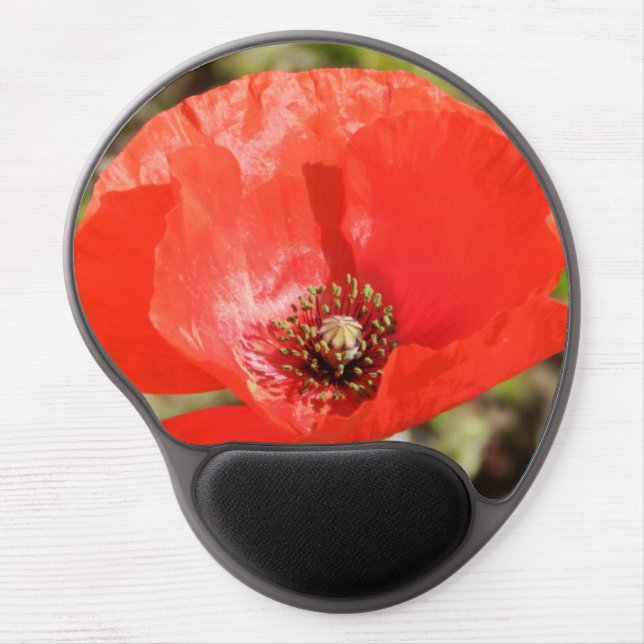 Red Orange Poppy Mouse Pad With Wrist Rest (Front)