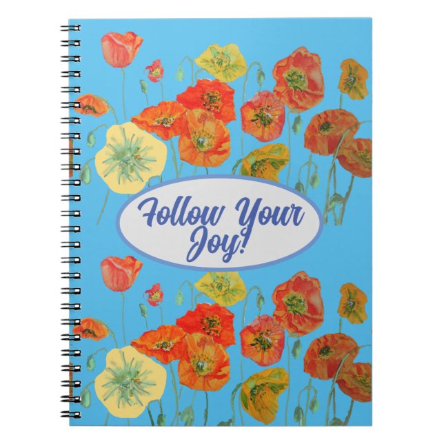 Red Orange Poppy Poppies floral Blue Your Joy Notebook (Front)