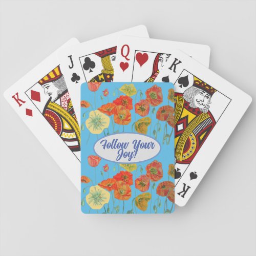 Red Orange Poppy Poppies floral Blue Your Joy Playing Cards