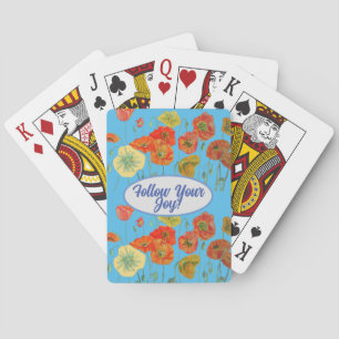Red Orange Poppy Poppies floral Blue Your Joy Poker Cards