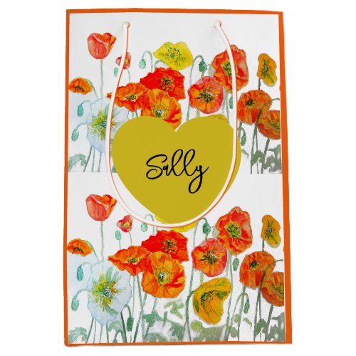 Red Orange Poppy Poppies Watercolor Woman's Name Medium Gift Bag