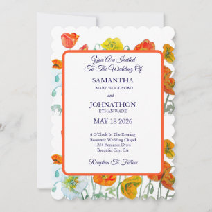 Red Orange Poppy Poppies Wedding Invitation