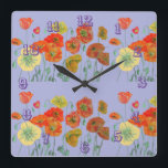 Red Orange Poppy Watercolor Pastel Purple Clock<br><div class="desc">Red Orange Poppy Pastel Purple Watercolour colorful on Black Woman's Office Clock. Designed from my original watercolour art.</div>