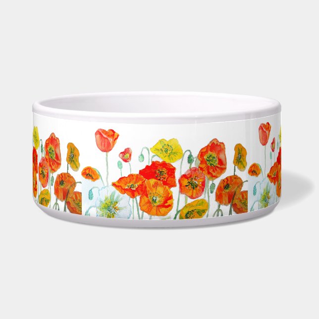 Red Orange Poppy Watercolour Flower Ribbon Bowl (Front)