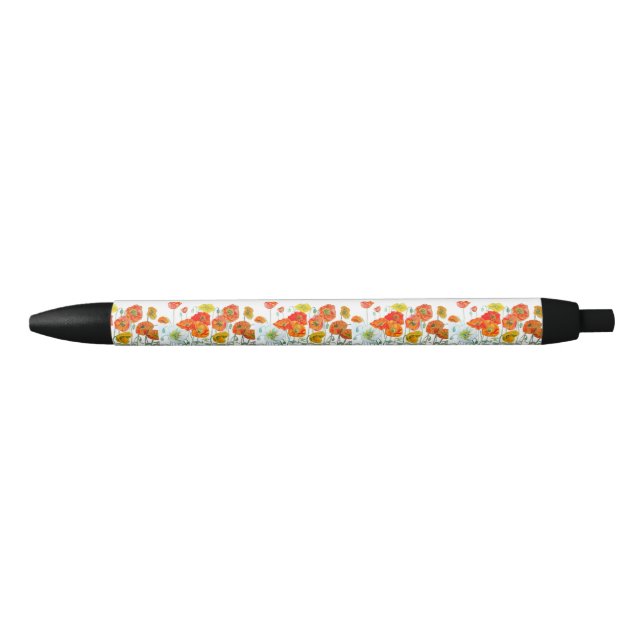 Red Orange Poppy Watercolour Flower Ribbon Pen (Front)