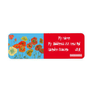 Red Orange Poppy Watercolour Return Address Labels