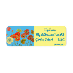 Red Orange Poppy Watercolour Return Address Labels