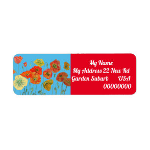 Red Orange Poppy Watercolour Return Address Labels