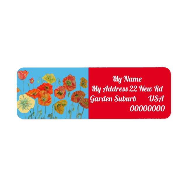 Red Orange Poppy Watercolour Return Address Labels (Front)