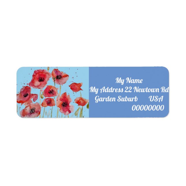 Red Orange Poppy Watercolour Return Address Labels (Front)