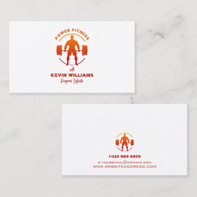 Red Orange Power Fitness Logo Business Card (Front/Back)