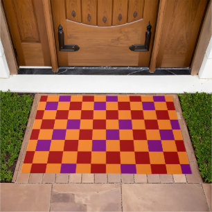 Red Orange Purple Checkered Pattern Design Doormat