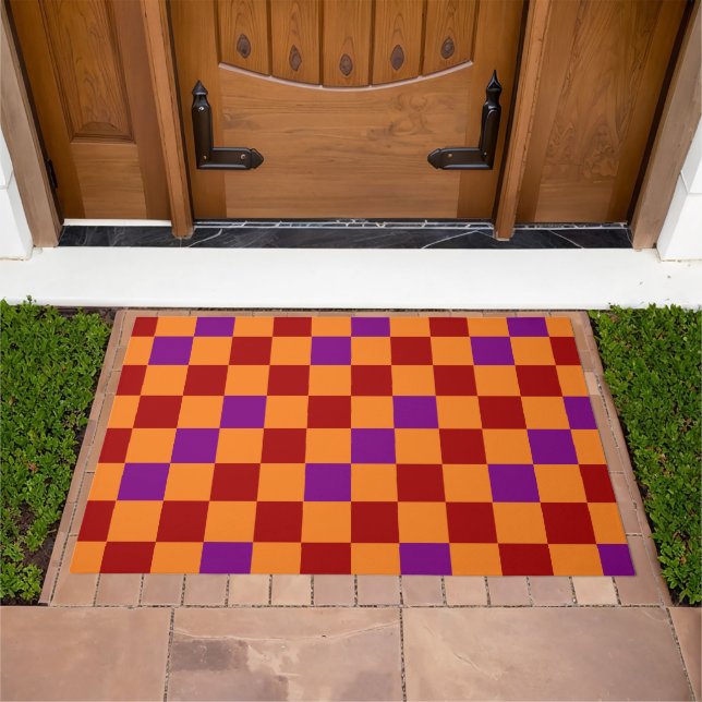 Red Orange Purple Checkered Pattern Design  Doormat (Outdoor)