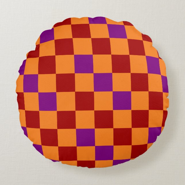 Red Orange Purple Checkered Pattern Design  Round Pillow (Front)
