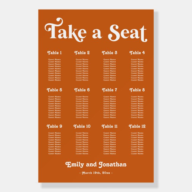 Red Orange Retro Disco Wedding Seating Chart Foam Board (Front)