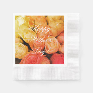 Red Orange Roses Custom Text Happy Mother's Day Napkins