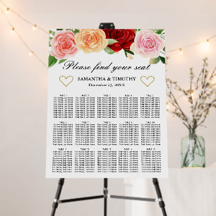 Red Orange Roses Flowers Wedding Seating Chart Foam Board