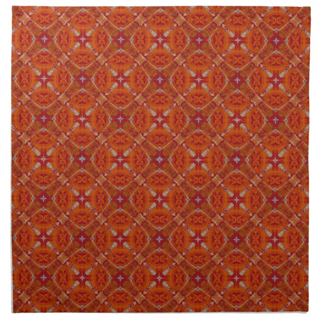 Red, Orange Spanish Diamond Tiled Pattern Cloth Napkin (Front)