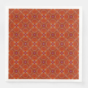 Red, Orange Spanish Diamond Tiled Pattern Paper Dinner Napkins